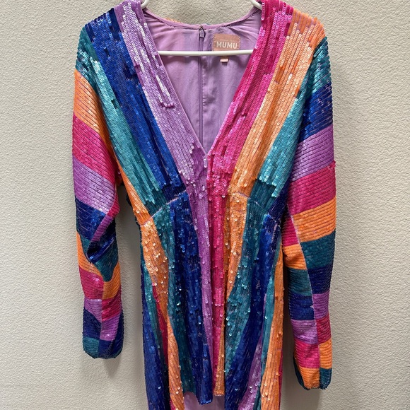 Show Me Your Mumu Kidman Era’s Tour Mini Dress in Neon Stripe Sequins - Picture 1 of 3